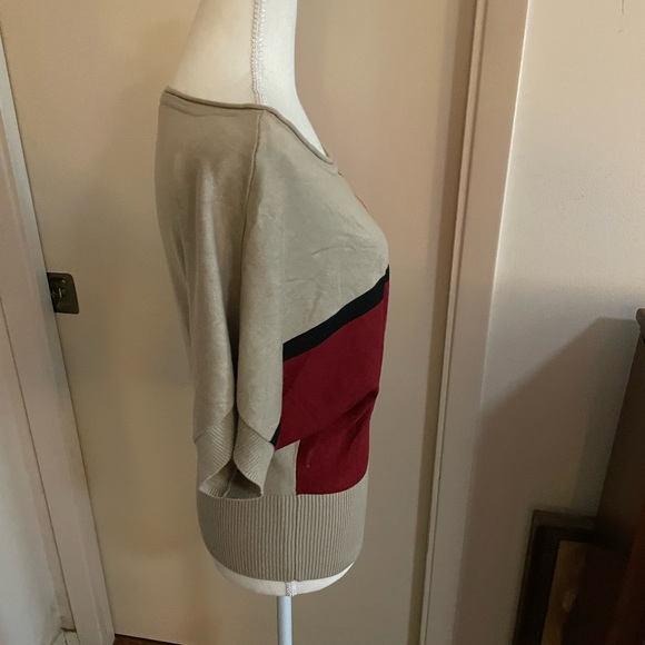 Catch My I tan white sweater Size LG short sleeve rayon Colorblock round neck - Picture 10 of 13